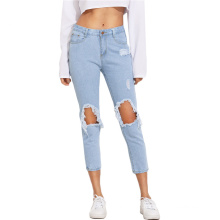 Ladies Fashion Jeans Ripped Cotton Jean Pants for Women
